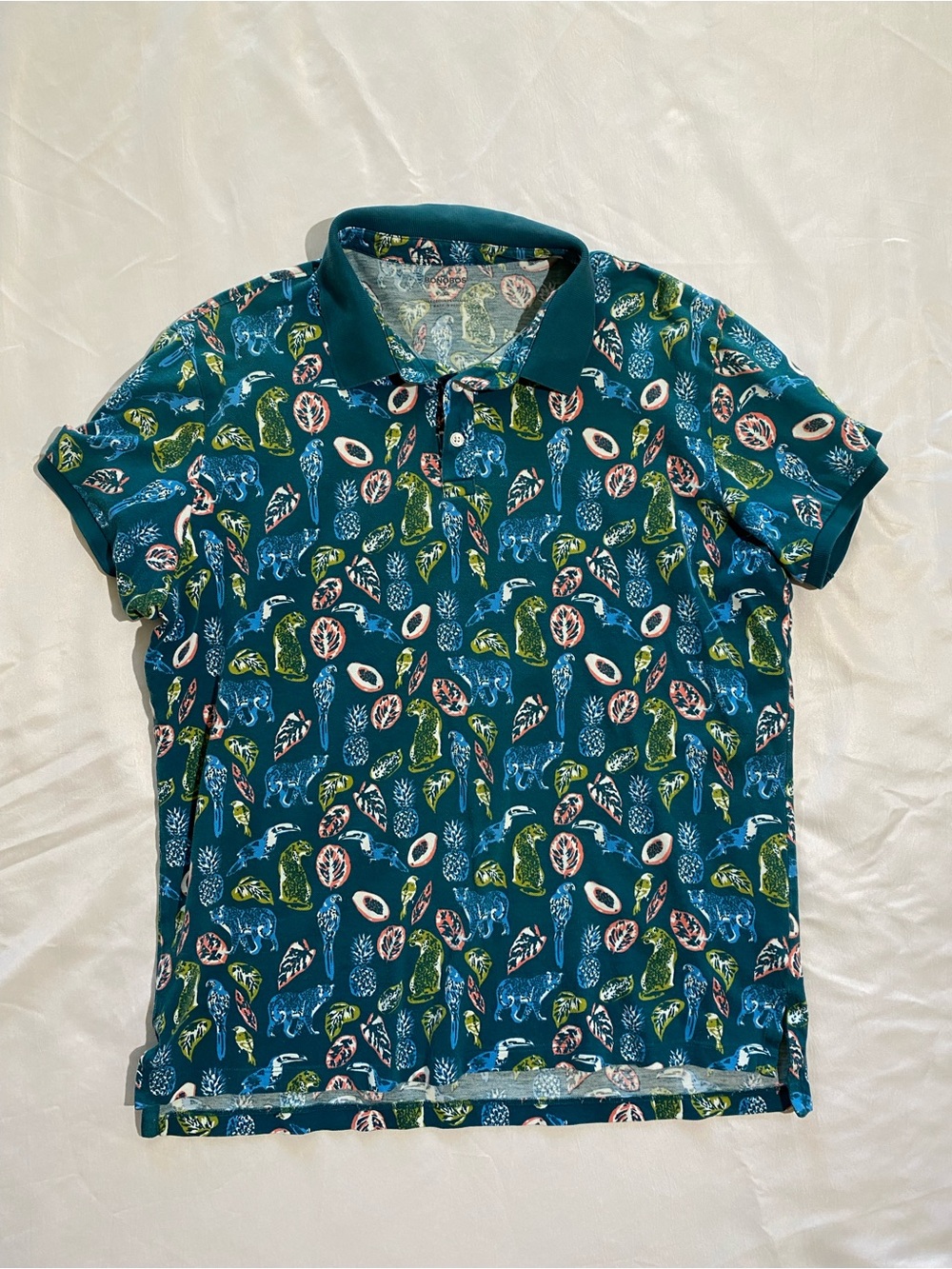 Bonobos Teal Polo with Tropical Leaf Print